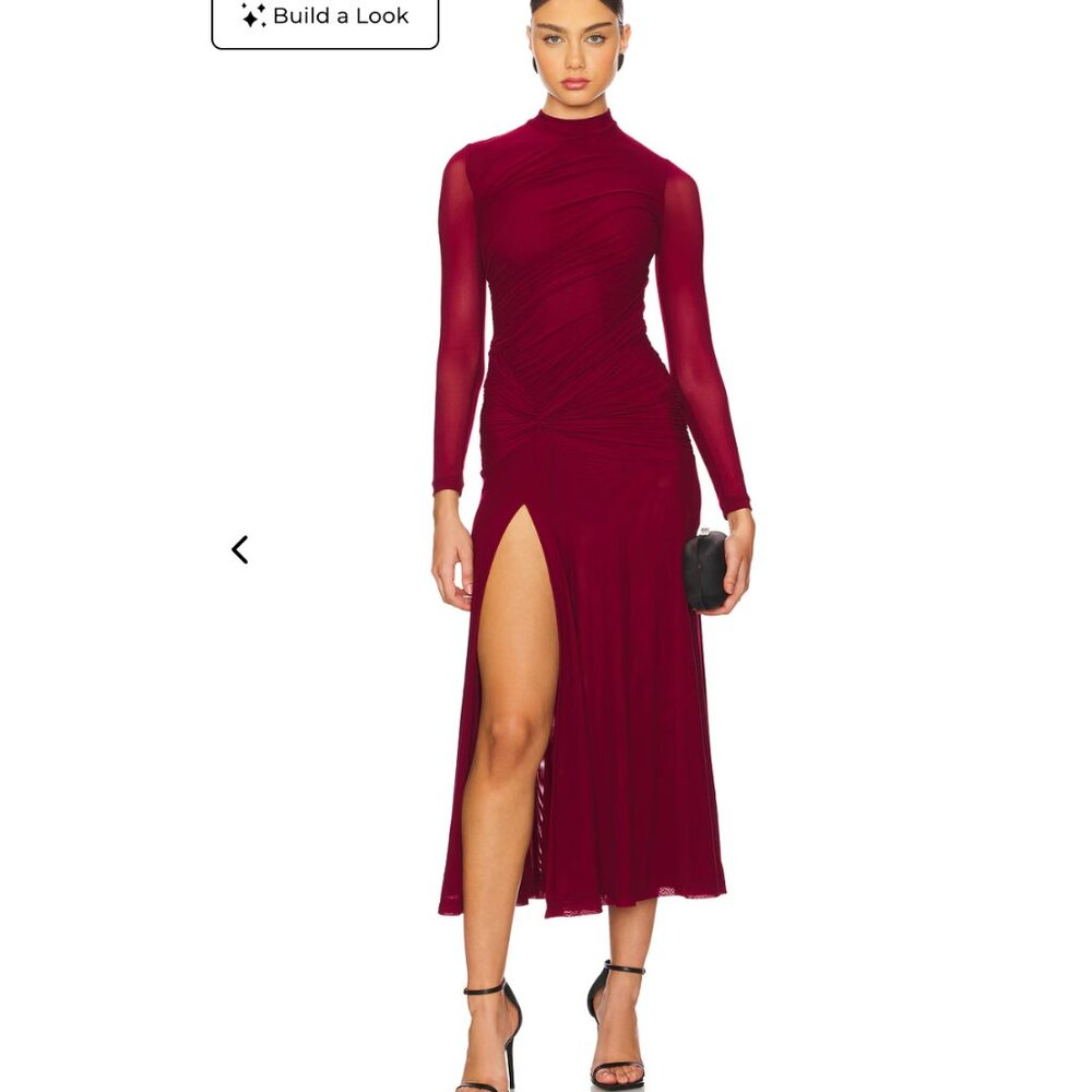 Bardot Burgundy Long Sleeve Maxi Dress with High Thigh Slit